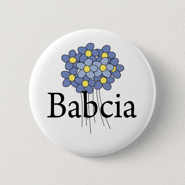 Vacker blå blomma Babcia t-shirt Knapp (Framsida)