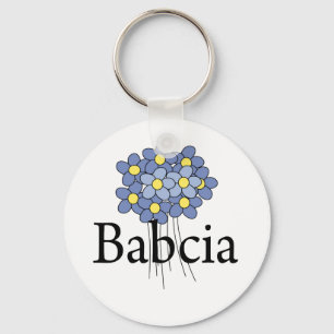 Vacker blå blomma Babcia t-shirt Nyckelring