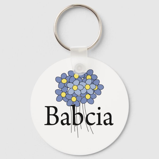 Vacker blå blomma Babcia t-shirt Nyckelring (Framsida)