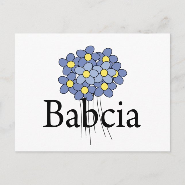 Vacker Blå Blomma Babcia T-shirt Vykort (Framsida)