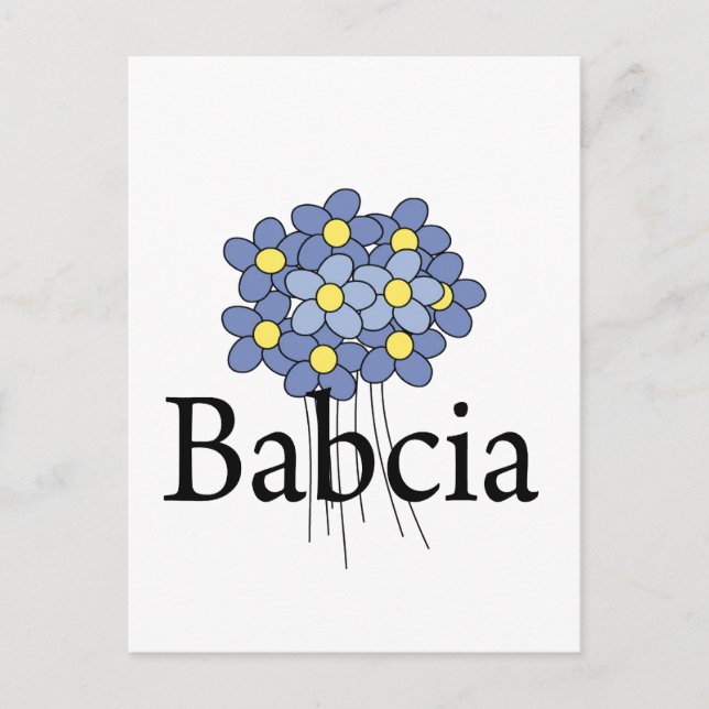Vacker Blå Blomma Babcia T-shirt Vykort (Framsida)