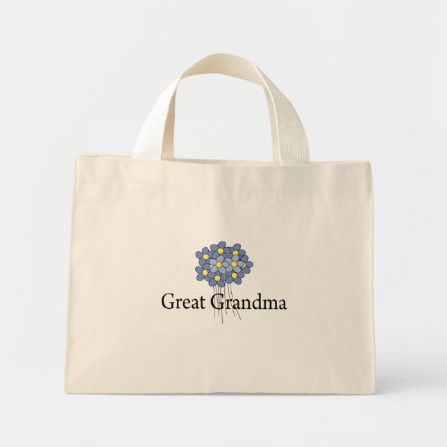 Vacker Blå Blomma Farmor T-shirt Mini Tygkasse (Framsidan)