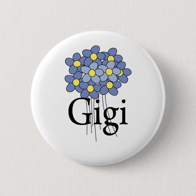 Vacker Blå Blomma Gigi T-shirt Knapp (Framsida)