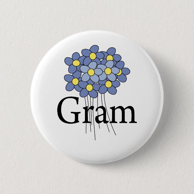 Vacker blå blomma Gram t-shirt Knapp (Framsida)
