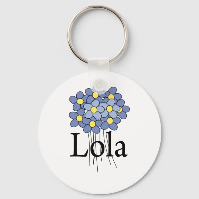 Vacker Blå Blomma Lola T-shirt Nyckelring (Framsida)