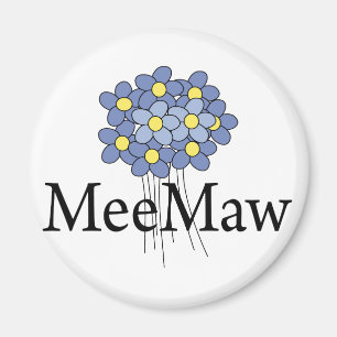 Vacker Blå Blomma MeeMaw T-shirt Magnet
