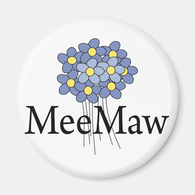 Vacker Blå Blomma MeeMaw T-shirt Magnet (Framsidan)