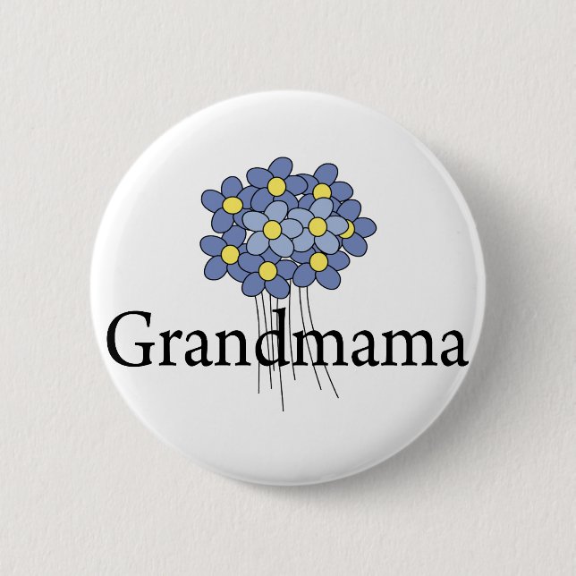 Vacker blå blomma Mormor T-shirt Knapp (Framsida)