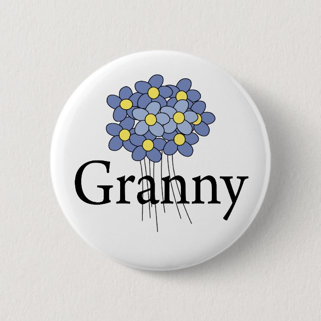 Vacker blå blomma Mormor t-shirt Knapp (Framsida)