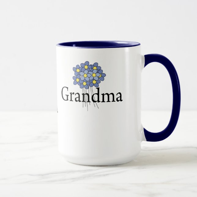 Vacker Blå Blomma Mormor T-shirt Mugg (Höger)
