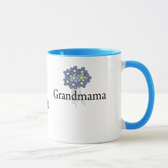 Vacker blå blomma Mormor T-shirt Mugg (Höger)