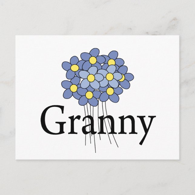 Vacker blå blomma Mormor T-shirt Vykort (Framsida)