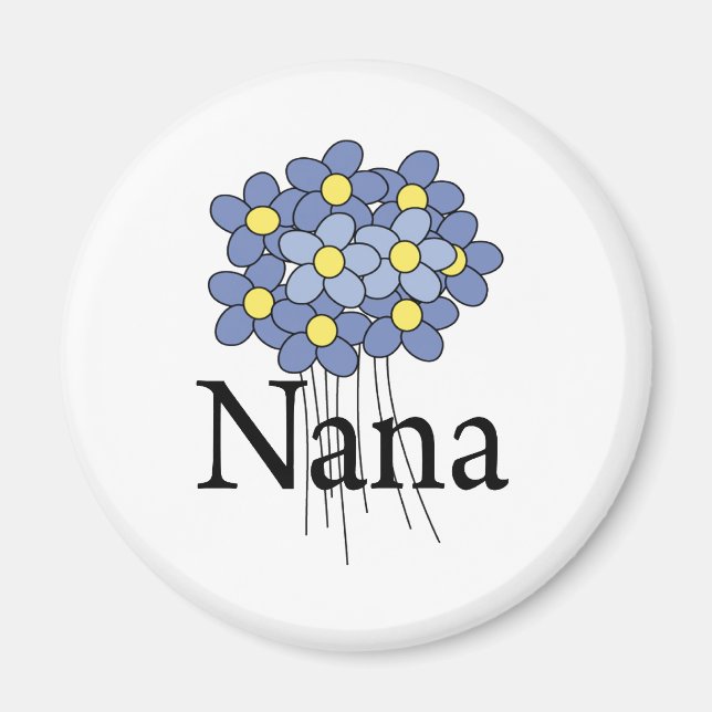 Vacker blå blomma Nana T-shirt Magnet (Framsidan)