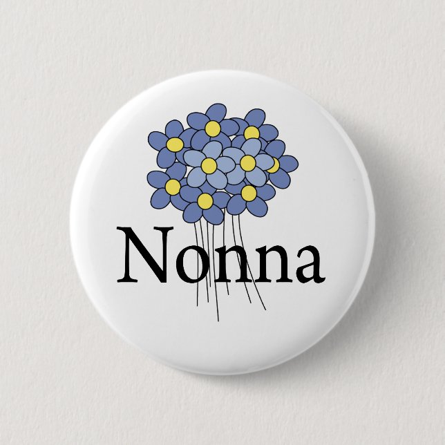 Vacker Blå Blomma Nonna T-shirt Knapp (Framsida)