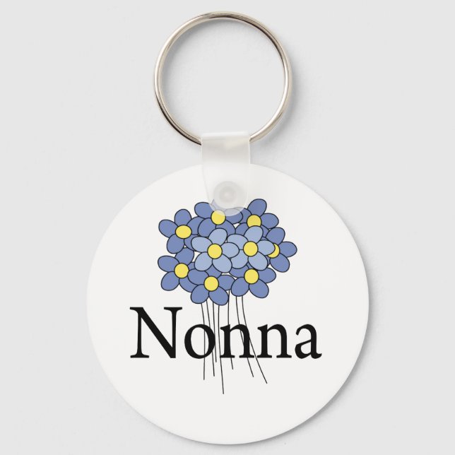 Vacker Blå Blomma Nonna T-shirt Nyckelring (Framsida)