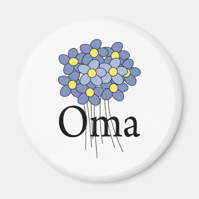 Vacker Blå Blomma Oma T-shirt Magnet (Framsidan)