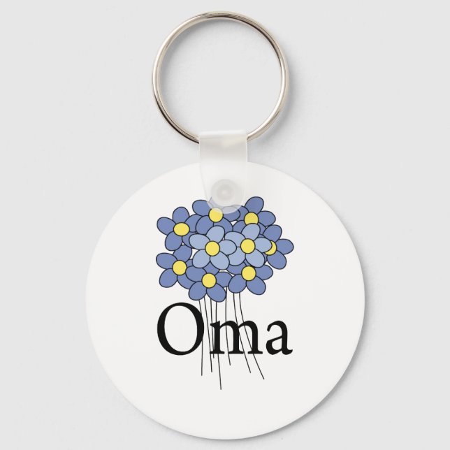 Vacker Blå Blomma Oma T-shirt Nyckelring (Framsida)
