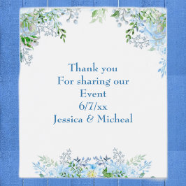 Vacker blå blomma tack vinflaska etikett