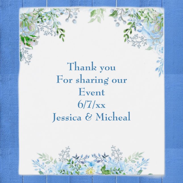 Vacker blå blomma tack  vinflaska etikett (Skapare uppladdad)