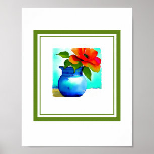 Vacker blå blomma Vas Höger Sida Flower Poster