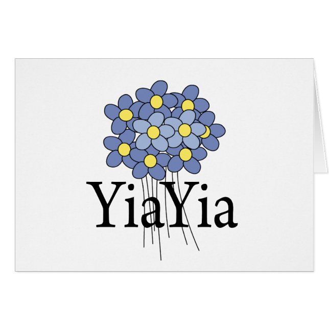 Vacker blå blomma YiaYia t-shirt Hälsningskort (Framsidan Horizontal)