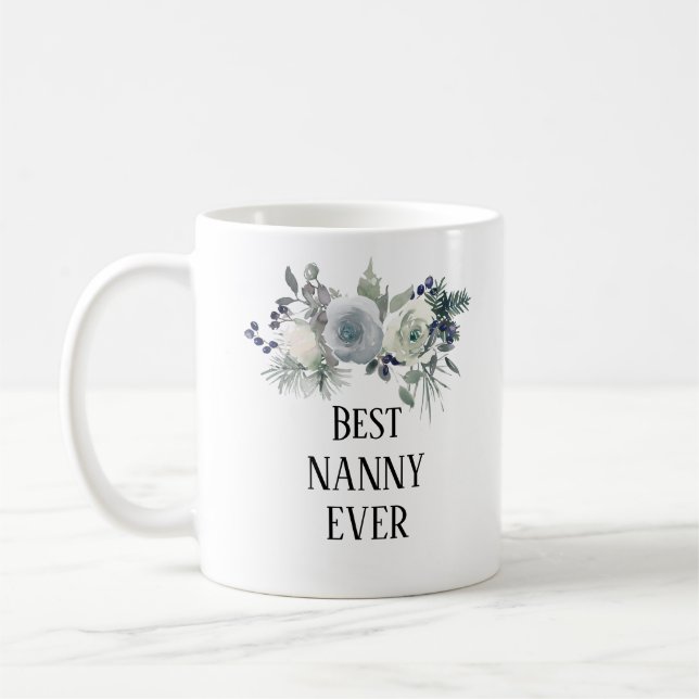 Vacker blå blommig bästa barnskötare någonsin kaffemugg (Vänster)