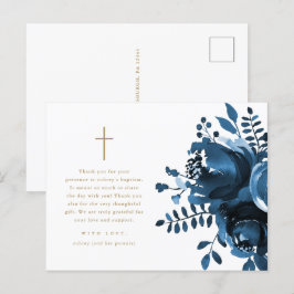 Vacker Blå Blommig Kors Dop Tack Vykort