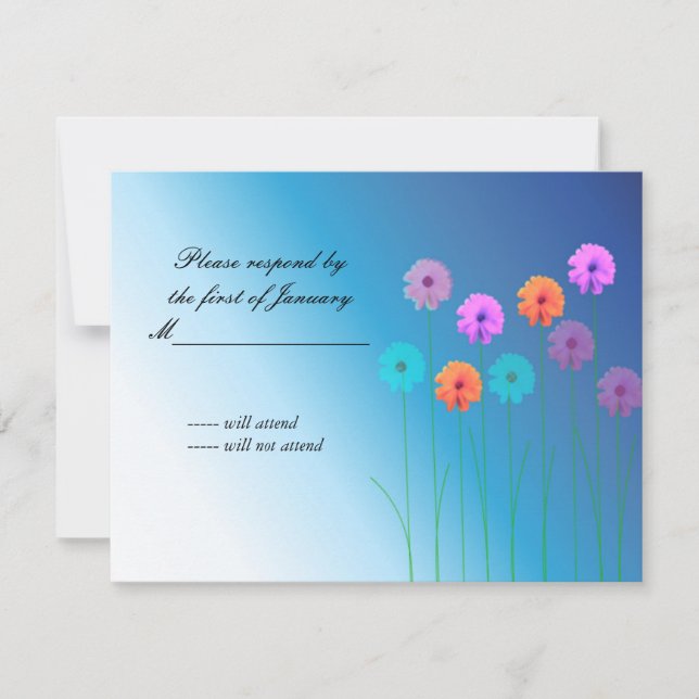 Vacker Blå Blommig RSVP Svarskort OSA Kort (Framsida)