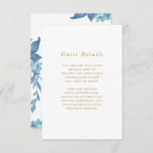 Vacker blå Blommigt Bröllop Guest Detail