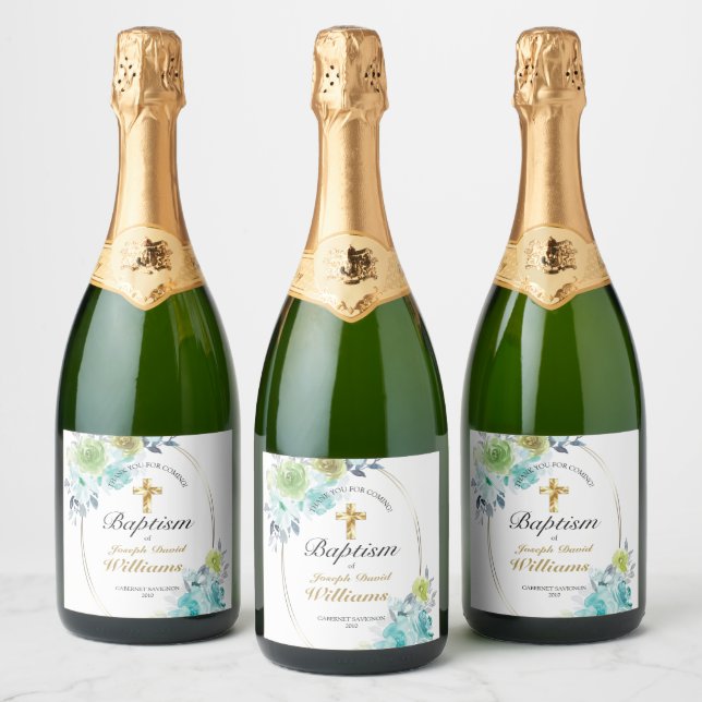 Vacker blå Blommigt Guld Kor Baby-baptism (Flaskor)