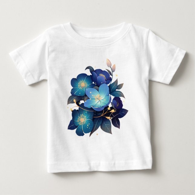 Vacker Blå Blomsterarrangemang Vattenfärg  T Shirt (Framsida)