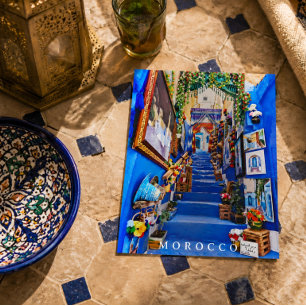 Vacker Blå Chefchaouen Marockansk Arkitektur Vykort