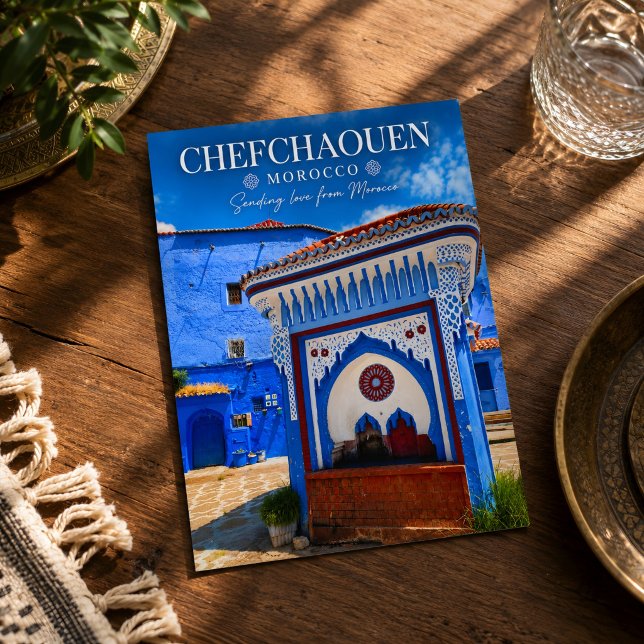 Vacker Blå Chefchaouen Marocko Medina-gator Vykort (Morocco's Chefchaouen postcard.)