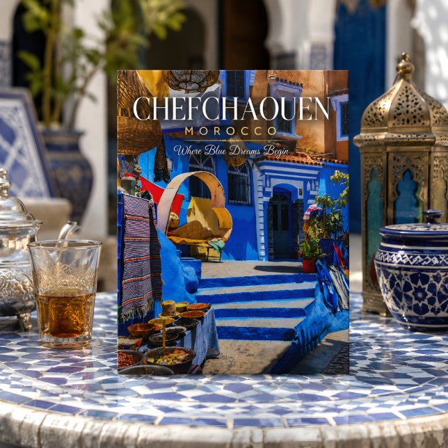 Vacker Blå Chefchaouen Marocko Medina Gator Vykort (Morocco's Chefchaouen postcard. )