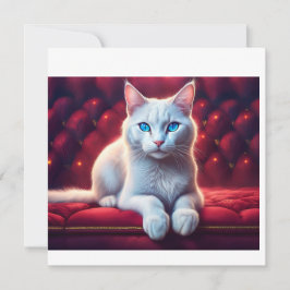 Vacker blå Eyed Albino Cat på exotisk röd Soffa Inbjudningar