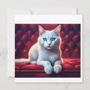 Vacker blå Eyed Albino Cat på exotisk röd Soffa Inbjudningar