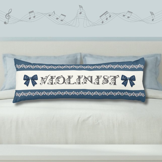 Vacker blå fiol dekoration musikrum kroppskudde (Pretty blue and cream floral body pillow for violinists. )
