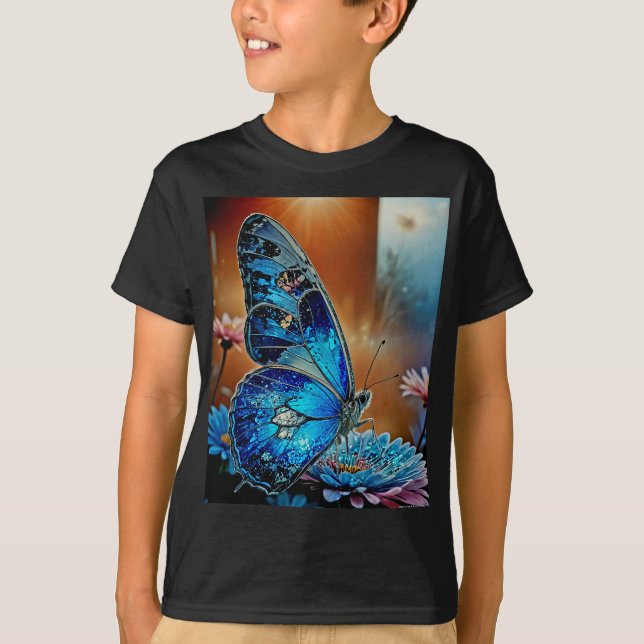 Vacker blå fjäril t shirt (Framsida)