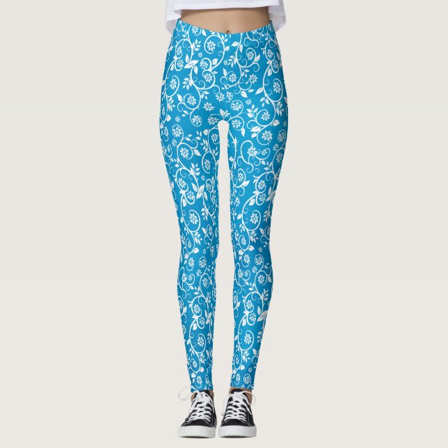 Vacker blå geometrisk mönster leggings (Framsida)