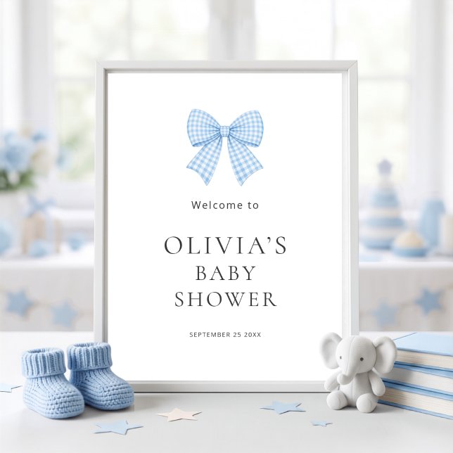 Vacker blå ginghambåge välkomst baby shower  poster (Skapare uppladdad)