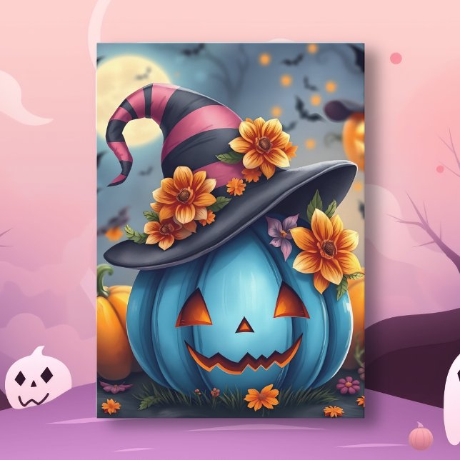 Vacker blå Halloween-pumpa Jack-o-lantern Kort (Skapare uppladdad)