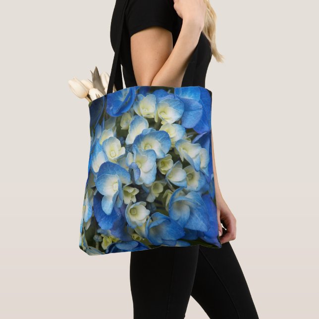 Vacker Blå Hortensia Blommig Tygkasse (Närbild)