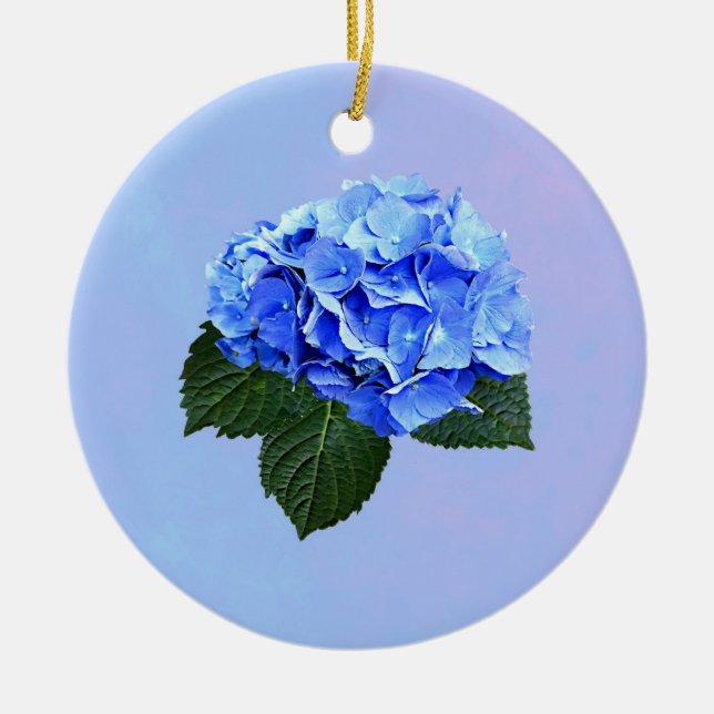 Vacker blå hortensia julgransprydnad keramik (Framsidan)