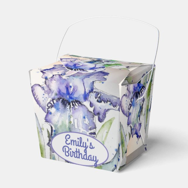 Vacker blå iris blomster födelsedagstårta förmånsl presentaskar (Framsidan Sidan)