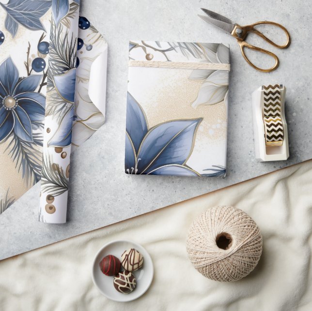 Vacker blå jul, Berries, Blommigt Presentpapper (Hantverk)