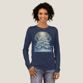 Vacker blå julgran snö och stjärnor t shirt