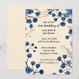 Vacker blå körsbärsblommande bröllopsinbjudan inbjudningar