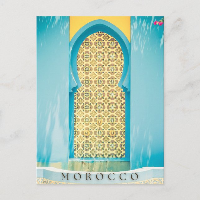 Vacker blå marockansk dörr i Marrakech Helg Vykort (Framsida)