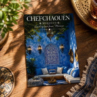 Vacker blå Medina Chefchaouen Marocko gator Vykort