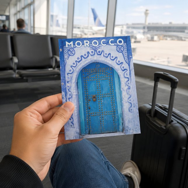 Vacker blå medina-dörr i Chefchaouen, Marocko Vykort (Skapare uppladdad)